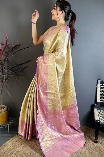 gold woven design zari silk blend kanjeevaram saree