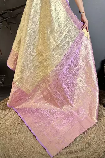 gold woven design zari silk blend kanjeevaram saree