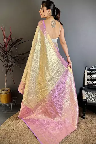 gold woven design zari silk blend kanjeevaram saree