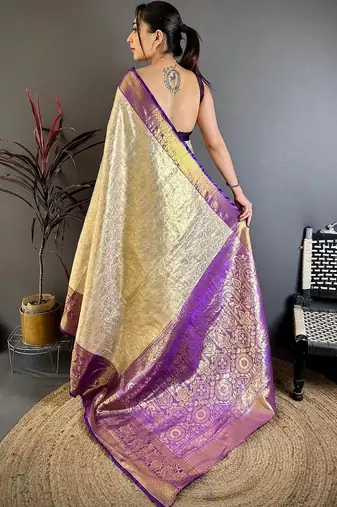 gold woven design zari silk blend kanjeevaram saree