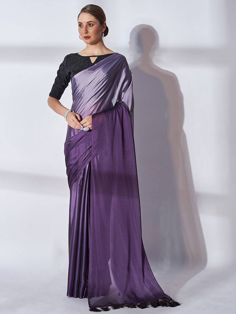 purple ombre pure georgette saree