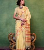 yellow woven design zari silk blend saree