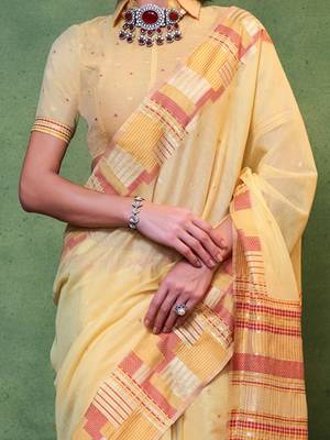 yellow woven design zari silk blend saree 4