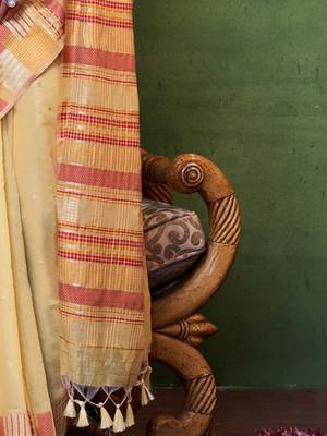yellow woven design zari silk blend saree 5