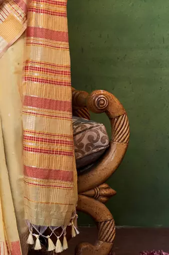 yellow woven design zari silk blend saree