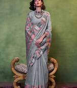 grey woven design zari silk blend banarasi saree