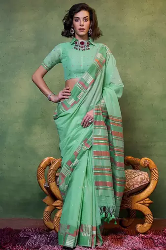 sea_green woven design zari silk blend banarasi saree