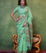 sea_green woven design zari silk blend banarasi saree