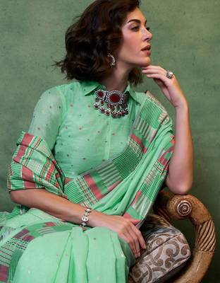 sea_green woven design zari silk blend banarasi saree 2