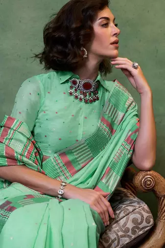 sea_green woven design zari silk blend banarasi saree