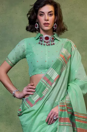 sea_green woven design zari silk blend banarasi saree