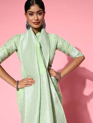 green floral saree with woven design border 2