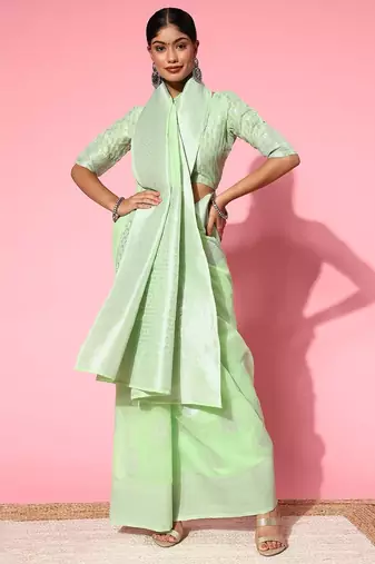 green floral saree with woven design border