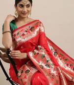 red red woven design zari silk blend paithani saree