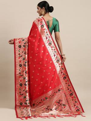 red red woven design zari silk blend paithani saree 3