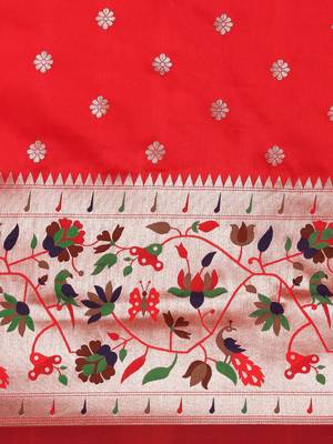 red red woven design zari silk blend paithani saree 4
