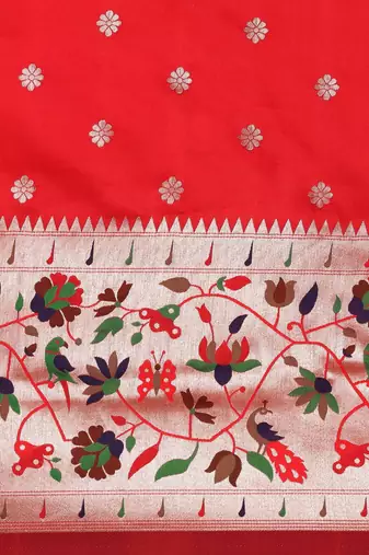 red red woven design zari silk blend paithani saree