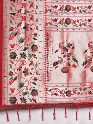 red red woven design zari silk blend paithani saree 5