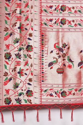 red red woven design zari silk blend paithani saree