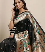 black black woven design zari silk blend paithani saree