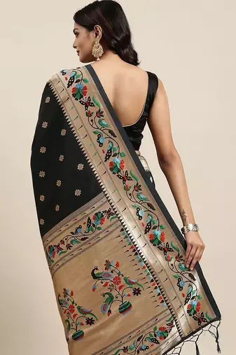 black black woven design zari silk blend paithani saree