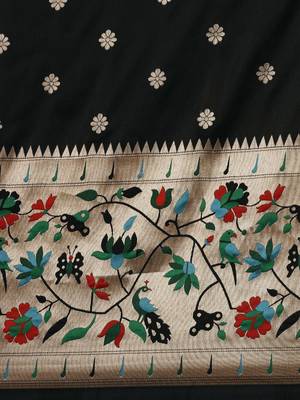 black black woven design zari silk blend paithani saree 4