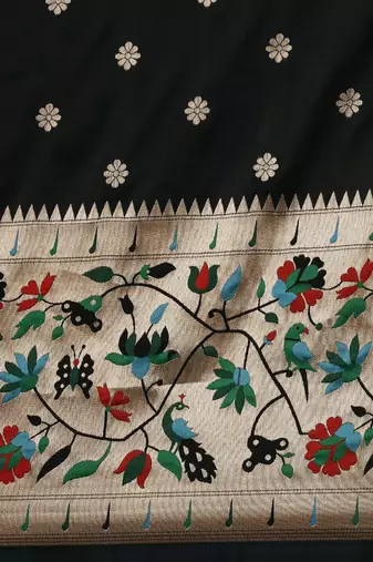 black black woven design zari silk blend paithani saree