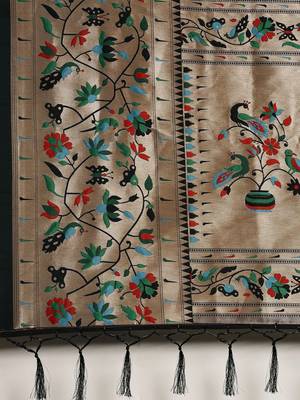 black black woven design zari silk blend paithani saree 5