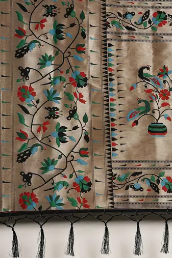 black black woven design zari silk blend paithani saree