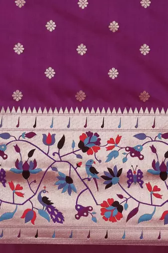 purple purple woven design zari silk blend paithani saree