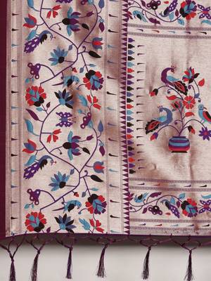 purple purple woven design zari silk blend paithani saree 5