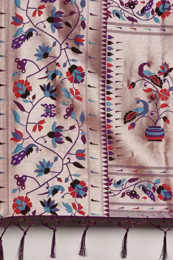purple purple woven design zari silk blend paithani saree