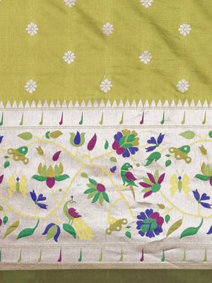 olive olive green woven design zari silk blend paithani saree 4