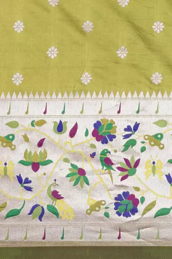 olive olive green woven design zari silk blend paithani saree