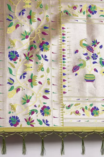 olive olive green woven design zari silk blend paithani saree