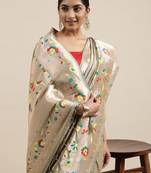 grey grey & yellow ethnic motifs silk blend saree