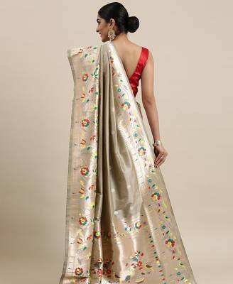 grey grey & yellow ethnic motifs silk blend saree 3