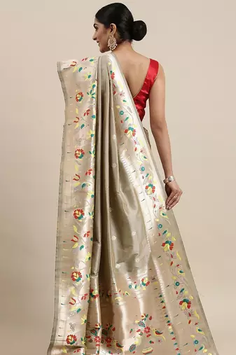 grey grey & yellow ethnic motifs silk blend saree