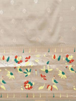 grey grey & yellow ethnic motifs silk blend saree 4