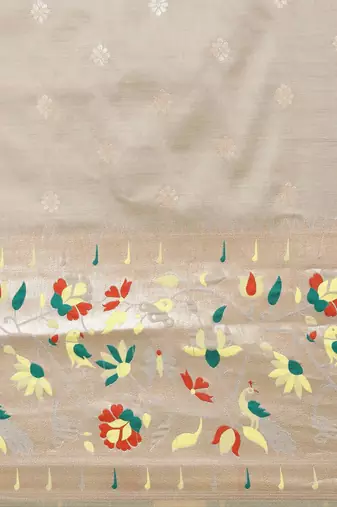 grey grey & yellow ethnic motifs silk blend saree