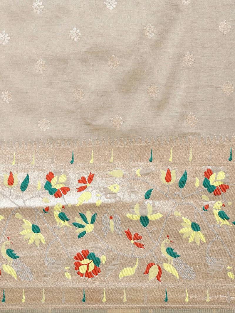 grey grey & yellow ethnic motifs silk blend saree