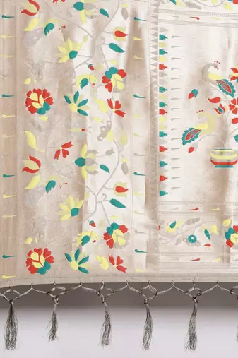 grey grey & yellow ethnic motifs silk blend saree