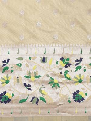 beige beige woven design zari silk blend paithani saree 4