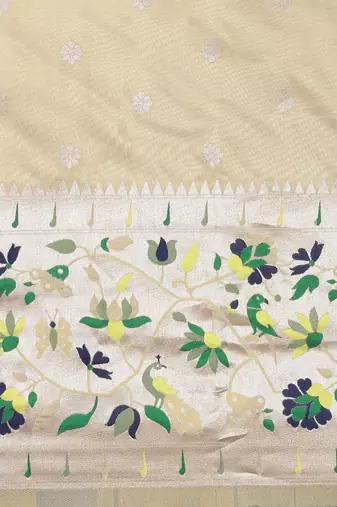 beige beige woven design zari silk blend paithani saree