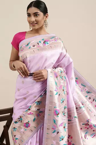 lavender lavender & gold-toned ethnic motifs silk blend saree