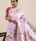 lavender lavender & gold-toned ethnic motifs silk blend saree