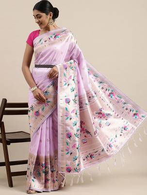 lavender lavender & gold-toned ethnic motifs silk blend saree 2