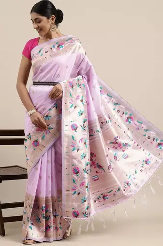 lavender lavender & gold-toned ethnic motifs silk blend saree