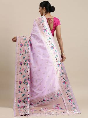 lavender lavender & gold-toned ethnic motifs silk blend saree 3