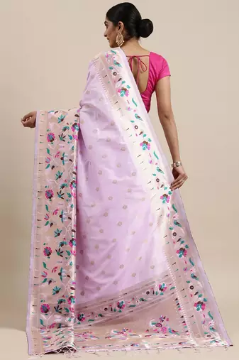 lavender lavender & gold-toned ethnic motifs silk blend saree